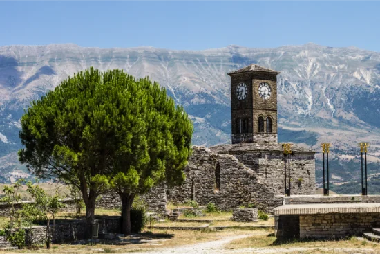 clock tower gjirokaster castle ottoman architecture albania unesco world heritage site gjir