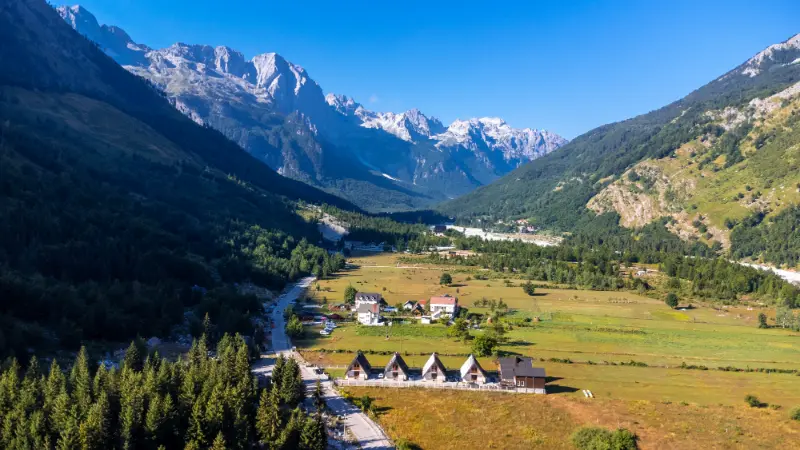 aerial view valbona valley theth national park albanian alps albania