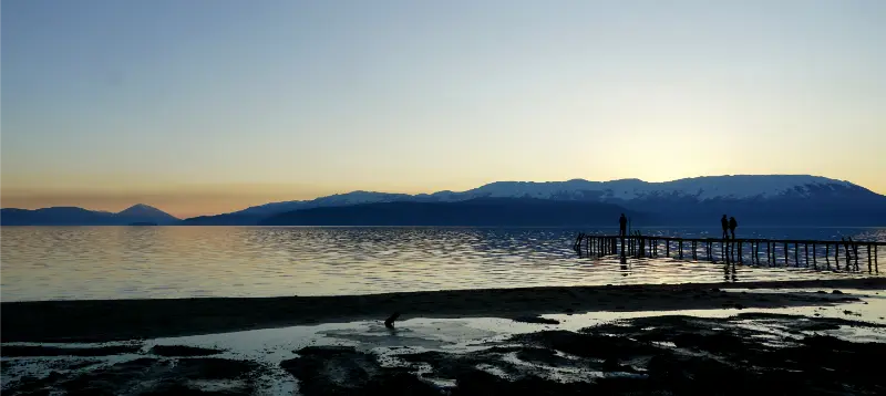sunset lake prespa winter panoramic image